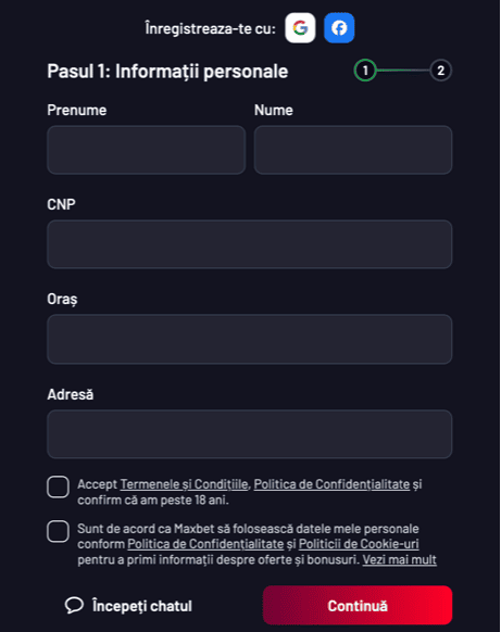 Registration at Maxbet casino